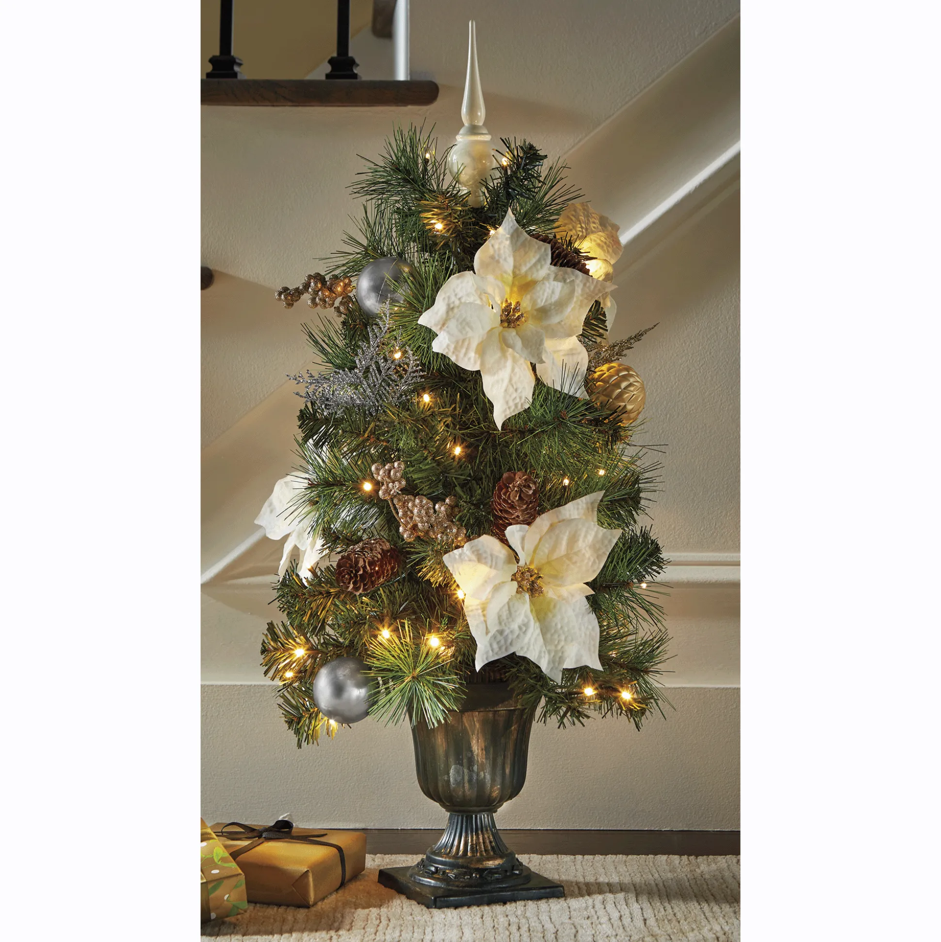 Lit Poinsettia Christmas Tree