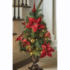Lit Poinsettia Christmas Tree