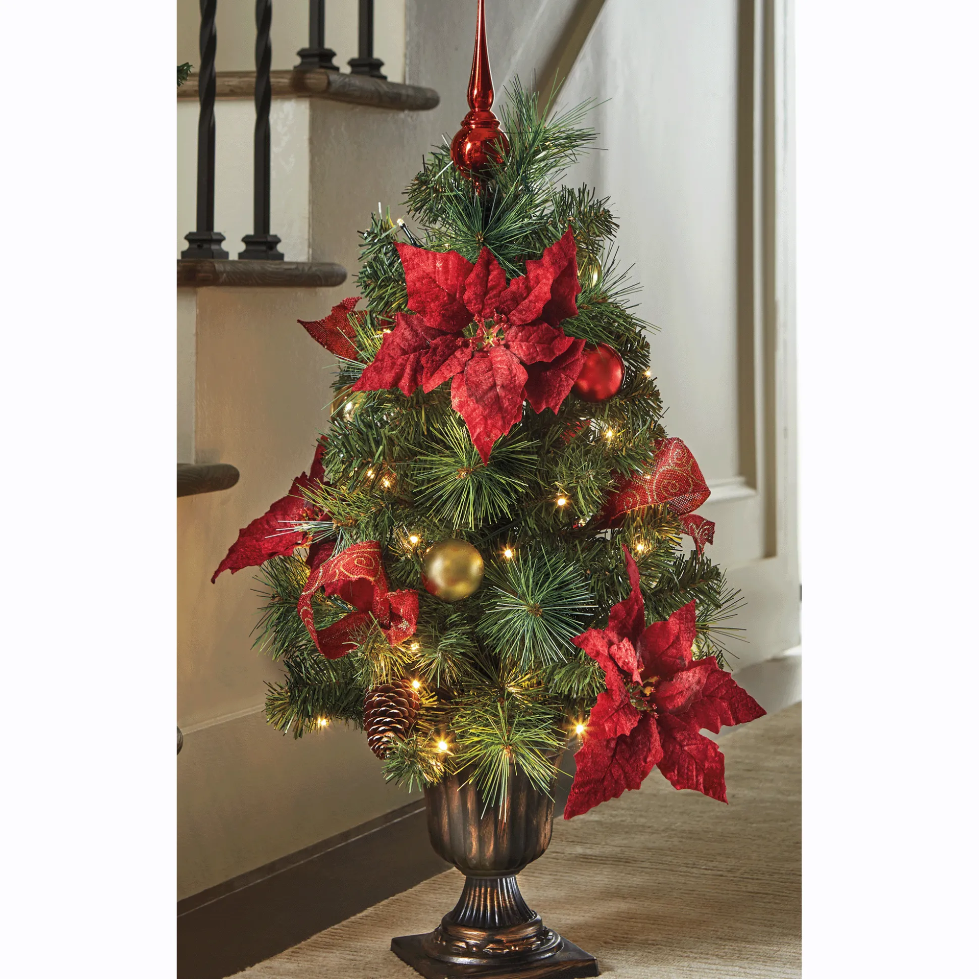 Lit Poinsettia Christmas Tree