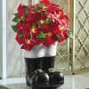 Lit Poinsettia in Santa Boots
