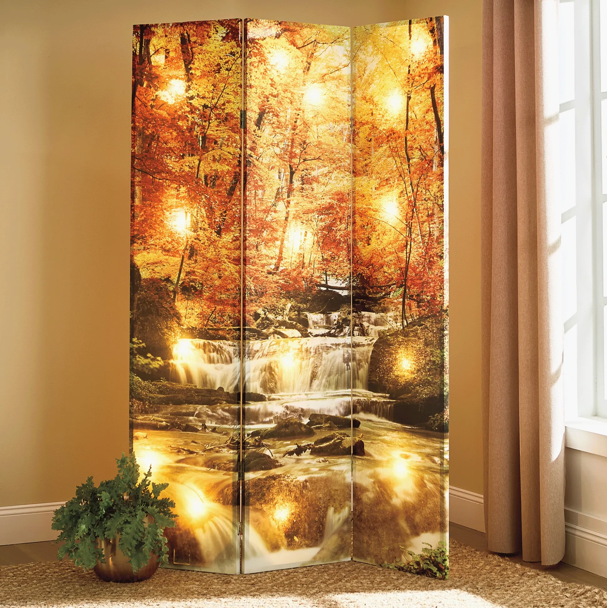 Lit Reversible Fall Trees Room Screen
