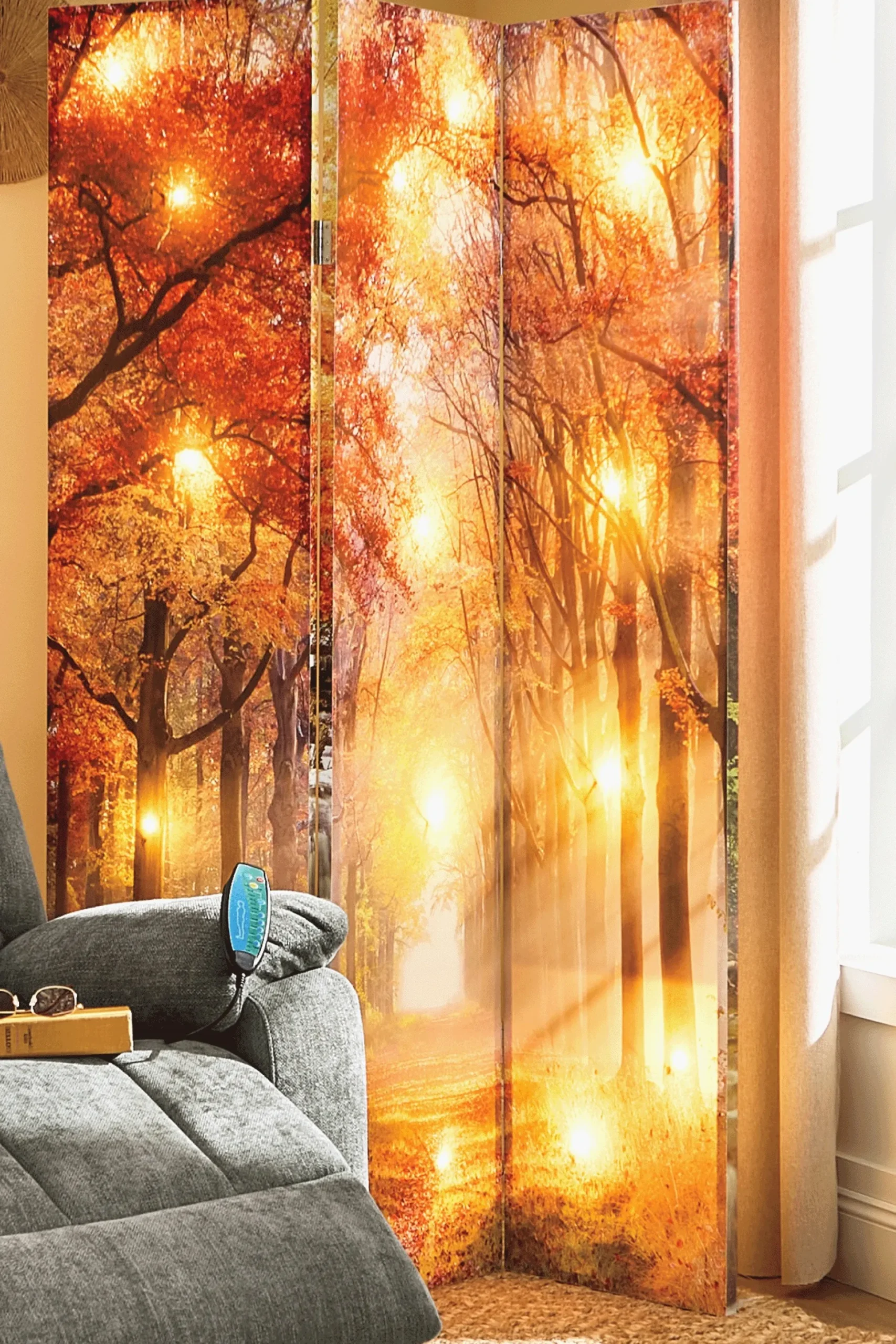 Lit Reversible Fall Trees Room Screen