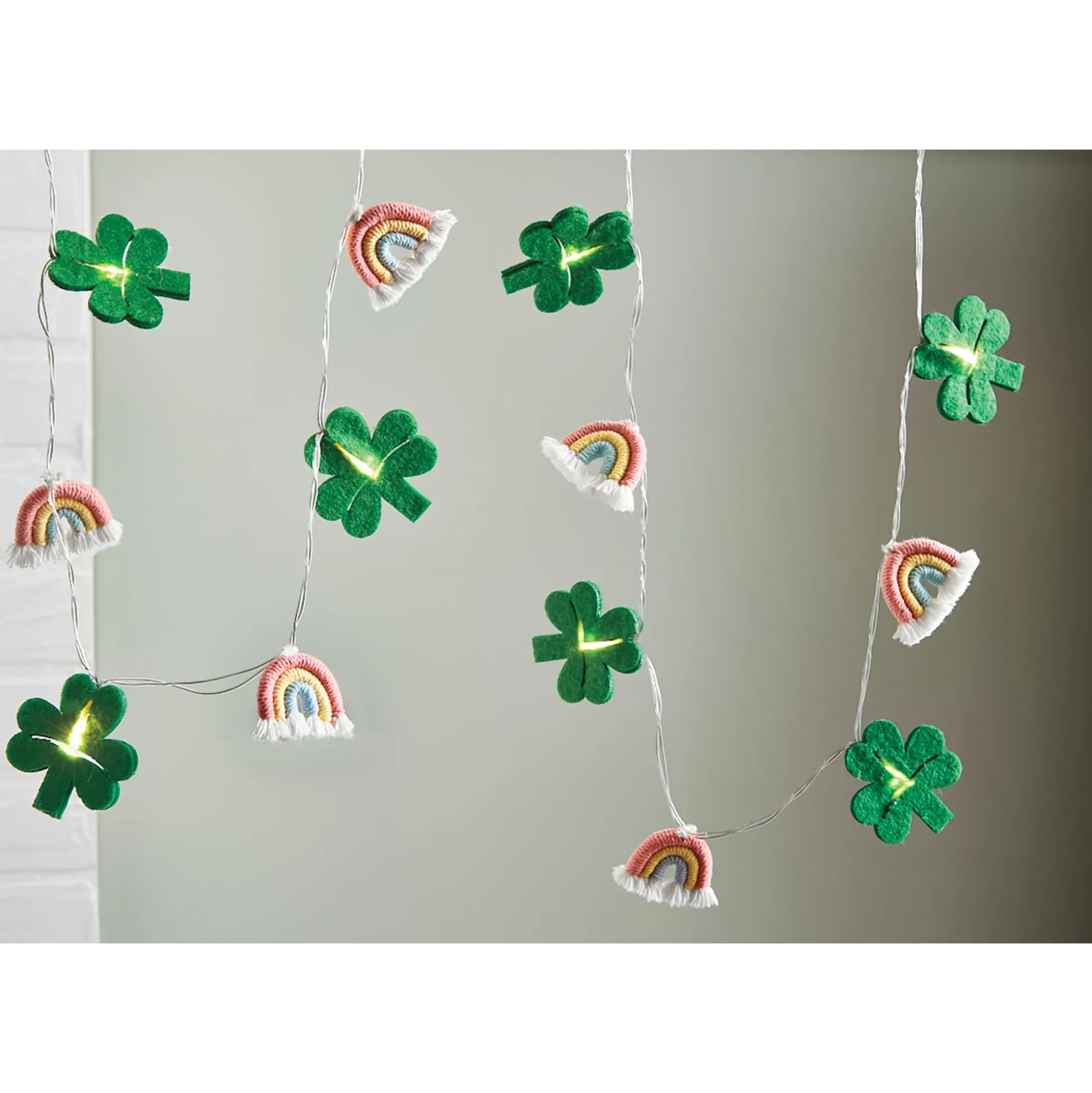 Lit Shamrock and Rainbow Garland