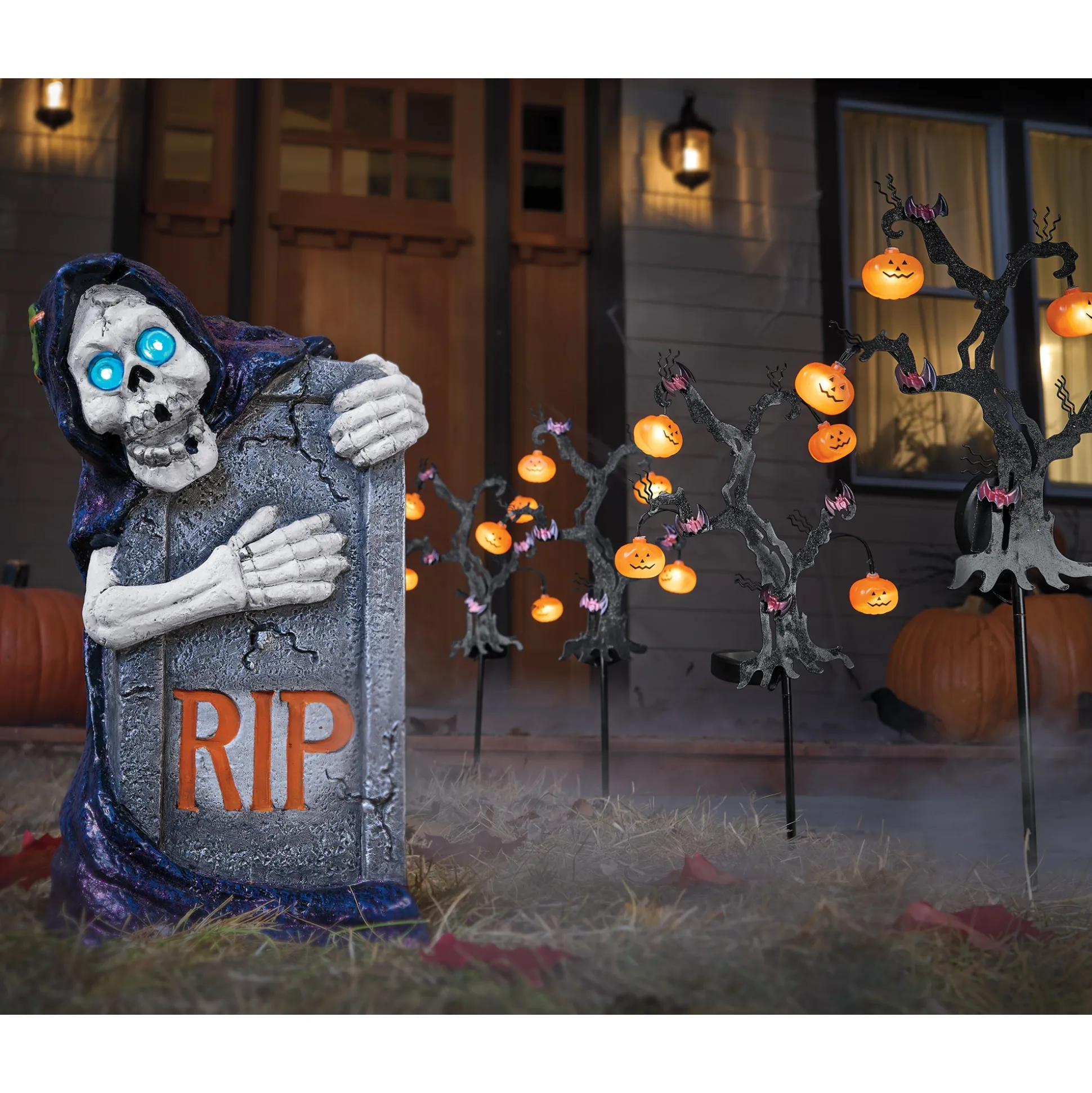 Lit Skeleton with Tombstone
