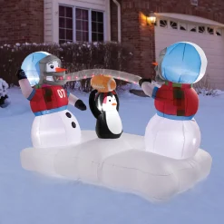 Lit Snowmen Playing Football Inflatable
