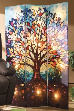 Lit Stained Glass Look Tree Room Screen
