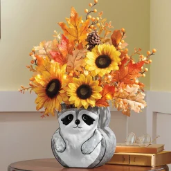 Lit Sunflower Bouquet in Raccoon Pot
