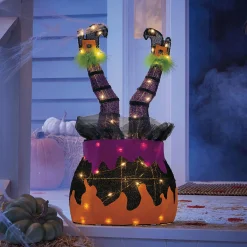 Lit Witch in Cauldron Décor