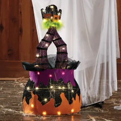 Lit Witch in Cauldron Décor