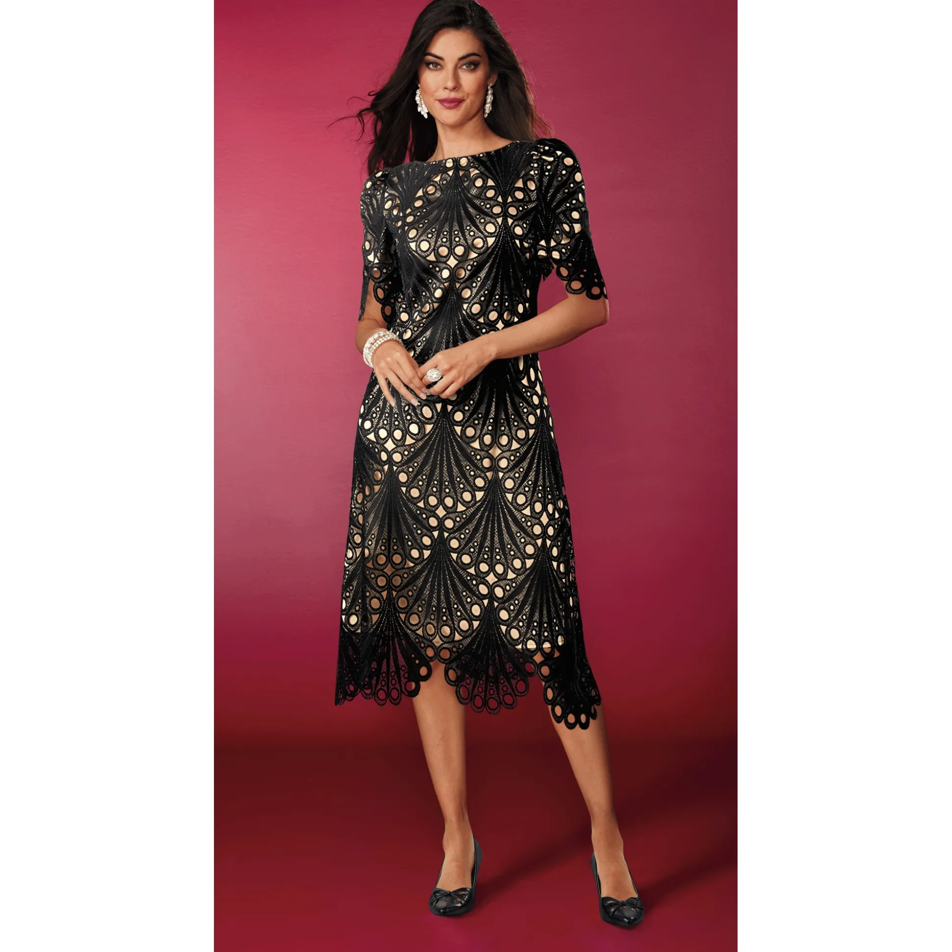 Malisa Allover Lace Women's Dress with Scallop Edging