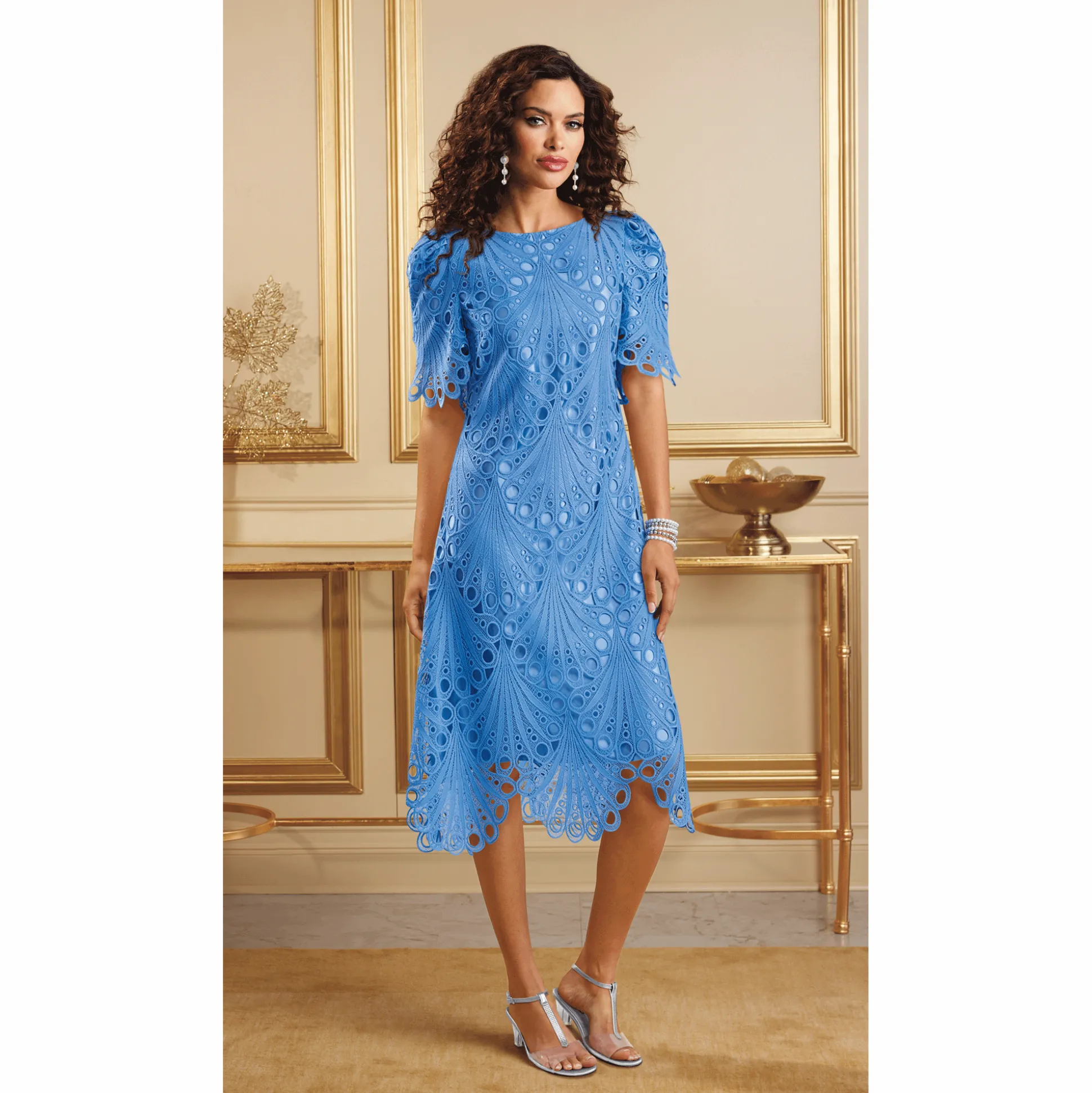 Malisa Allover Lace Women's Dress with Scallop Edging