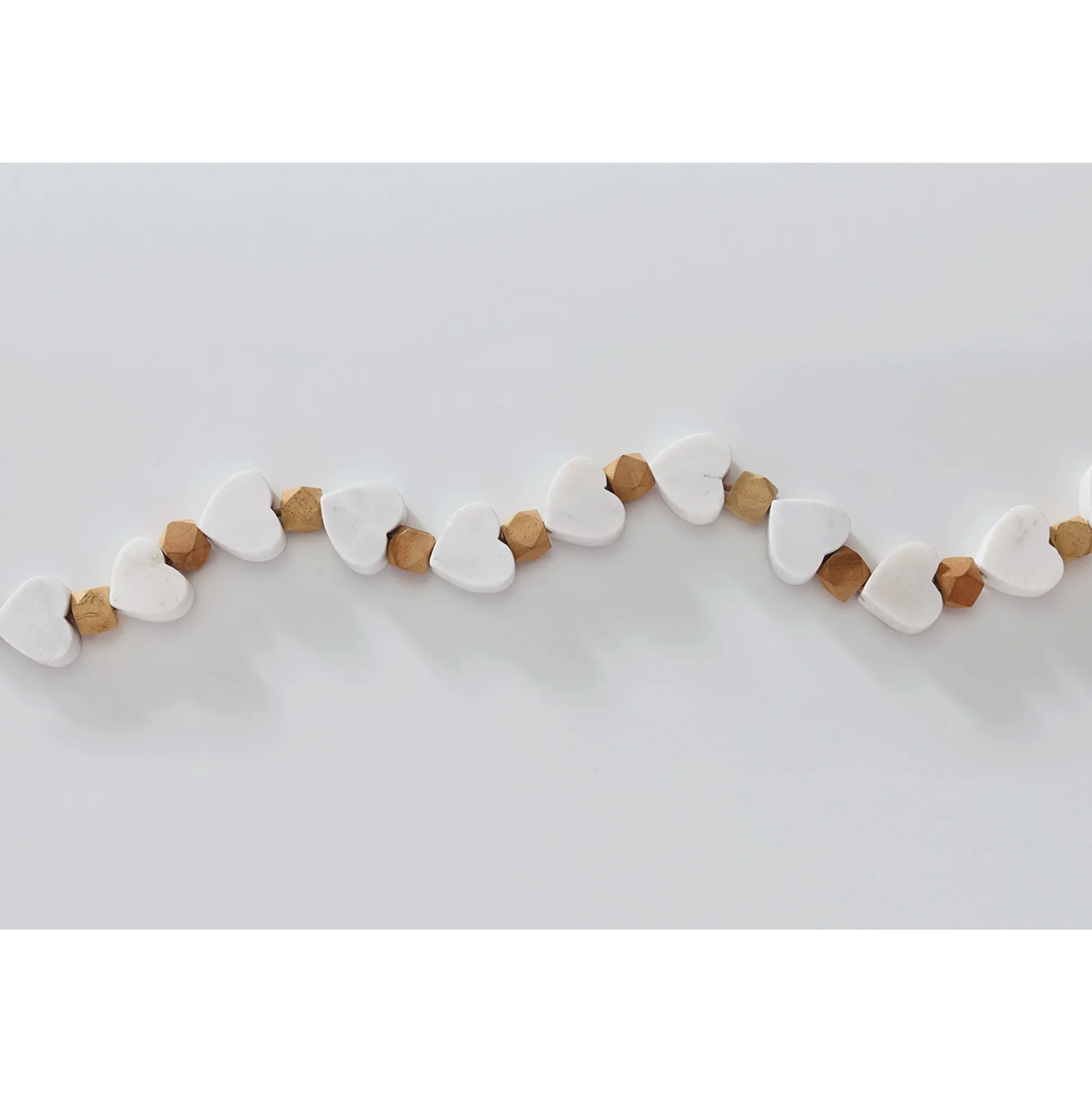 Marble Heart and Wood Bead Garland
