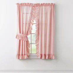 Mayfair Romantic Priscilla Ruffled Semi-Sheer Panel Pair with Tieback