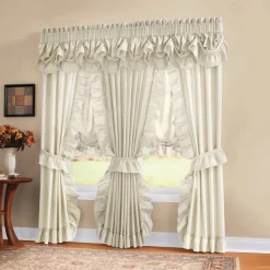 Mayfair Romantic Priscilla Ruffled Semi-Sheer Panel Pair with Tieback