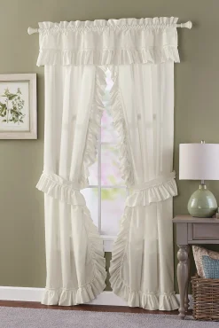 Mayfair Romantic Priscilla Ruffled Semi-Sheer Panel Pair with Tieback