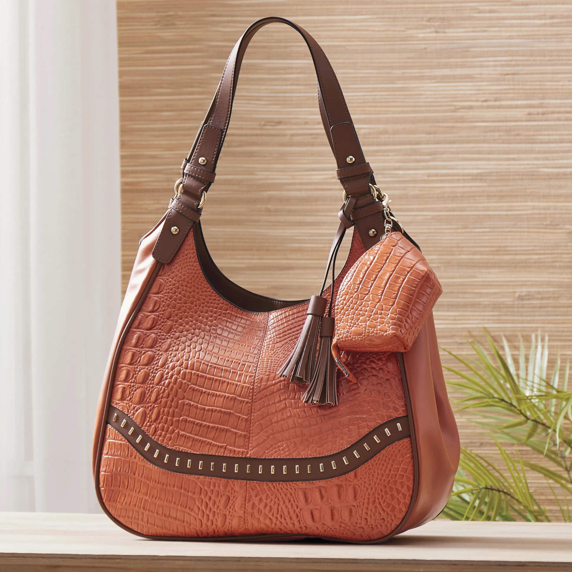 M.C. Handbags 2-Piece Jade Croco Leather Satchel
