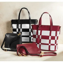M.C. Handbags 2-Piece Woven Plaid Tote Set