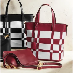 M.C. Handbags 2-Piece Woven Plaid Tote Set