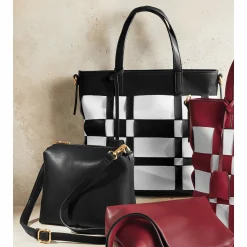 M.C. Handbags 2-Piece Woven Plaid Tote Set