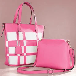 M.C. Handbags 2-Piece Woven Plaid Tote Set