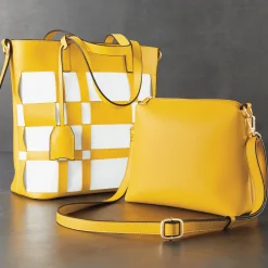M.C. Handbags 2-Piece Woven Plaid Tote Set