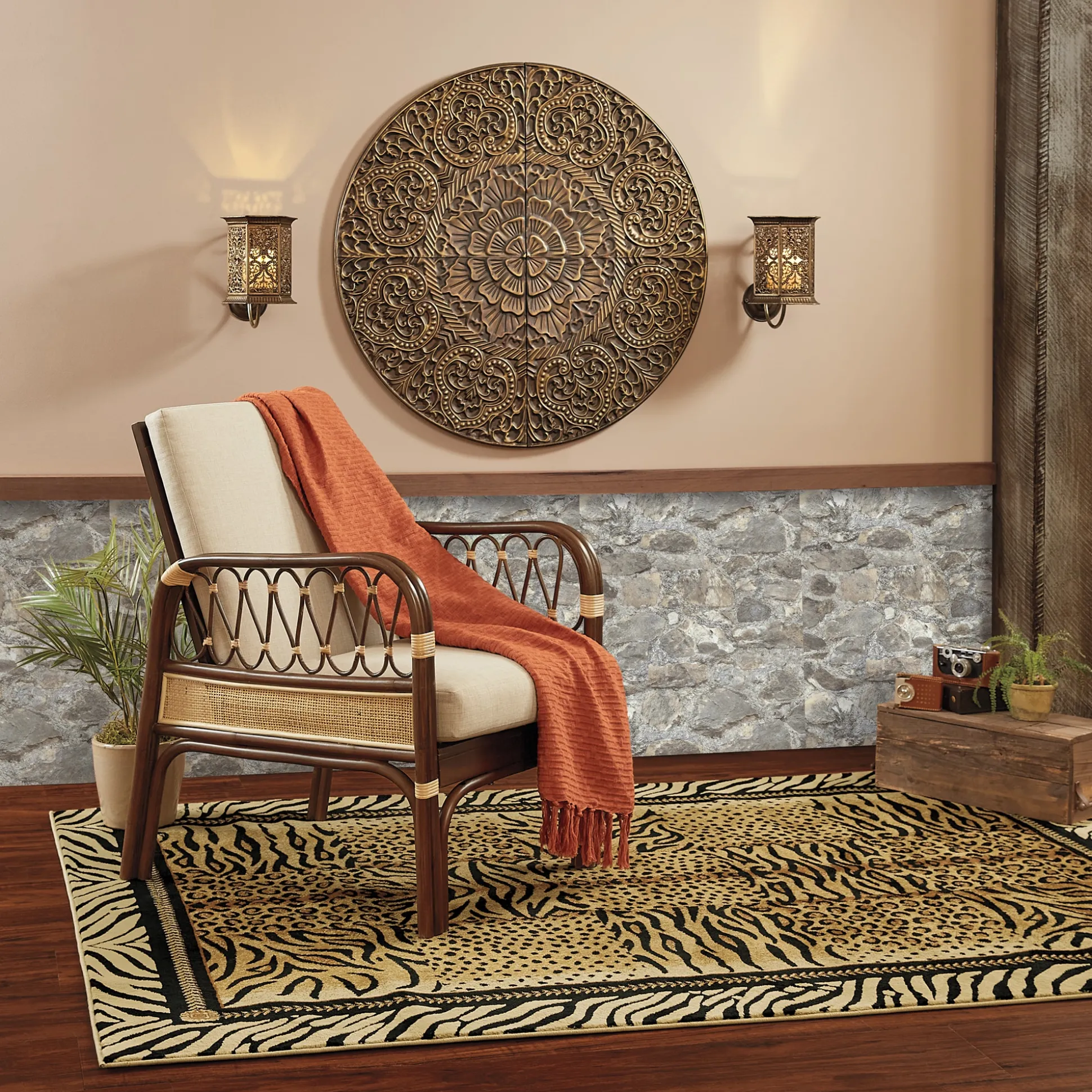 Medallion Wall Art and Global Sconces