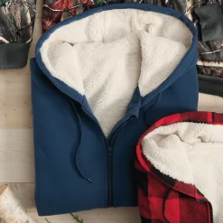 Men's Sherpa-Lined Fleece Hoodie with Front Zipper and Pockets