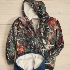 Men's Sherpa-Lined Fleece Hoodie with Front Zipper and Pockets