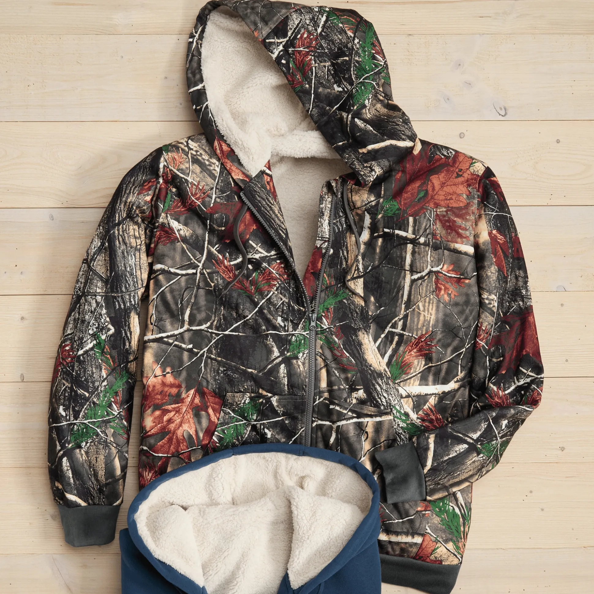 Men's Sherpa-Lined Fleece Hoodie with Front Zipper and Pockets