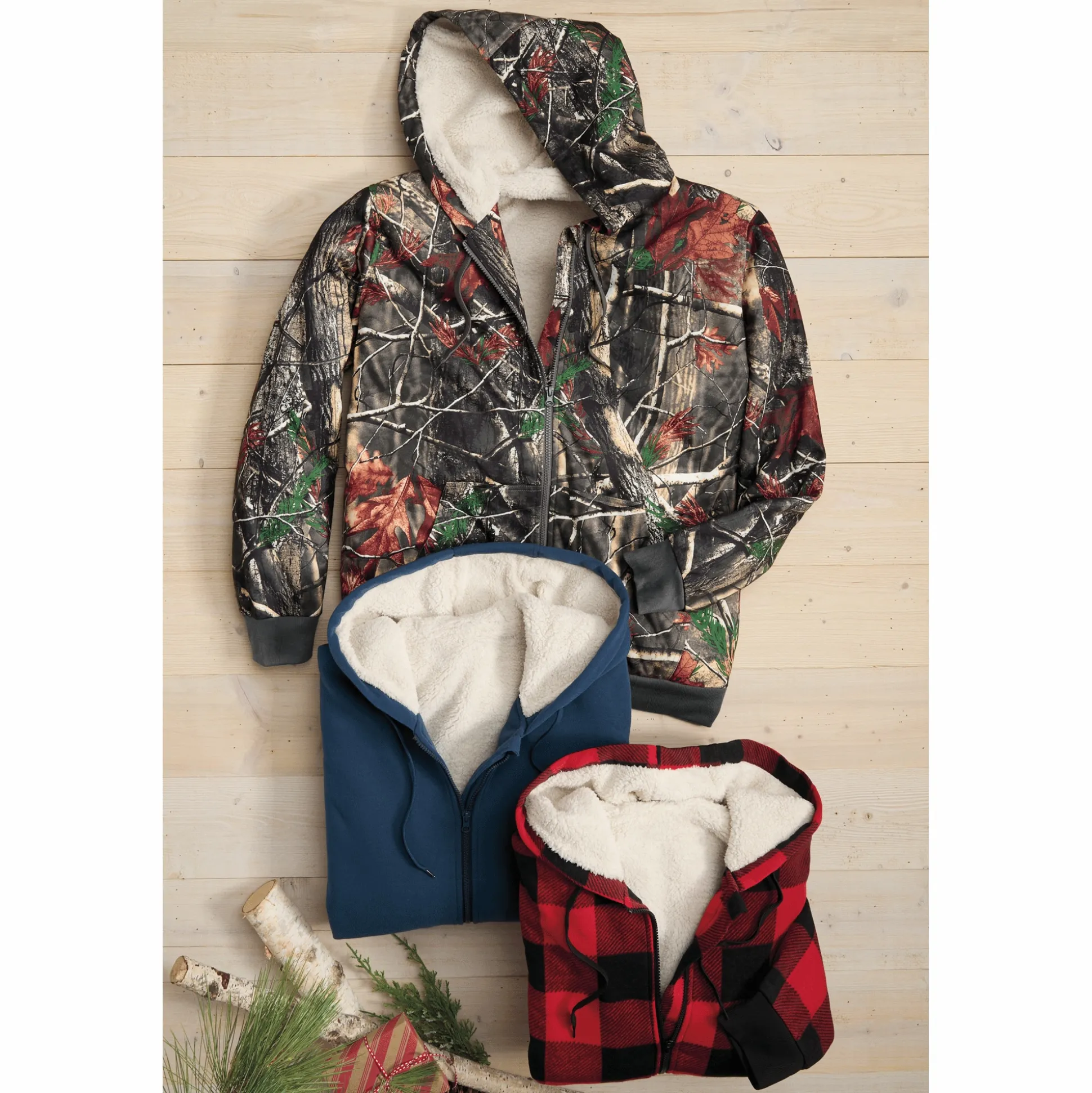 Men's Sherpa-Lined Fleece Hoodie with Front Zipper and Pockets