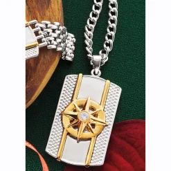 Men's Two-Tone Compass Necklace or Bracelet