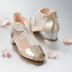 Mesh & Bling Women's Shootie with Silvery Accents, Beads & Sequins & 1.5” Heel