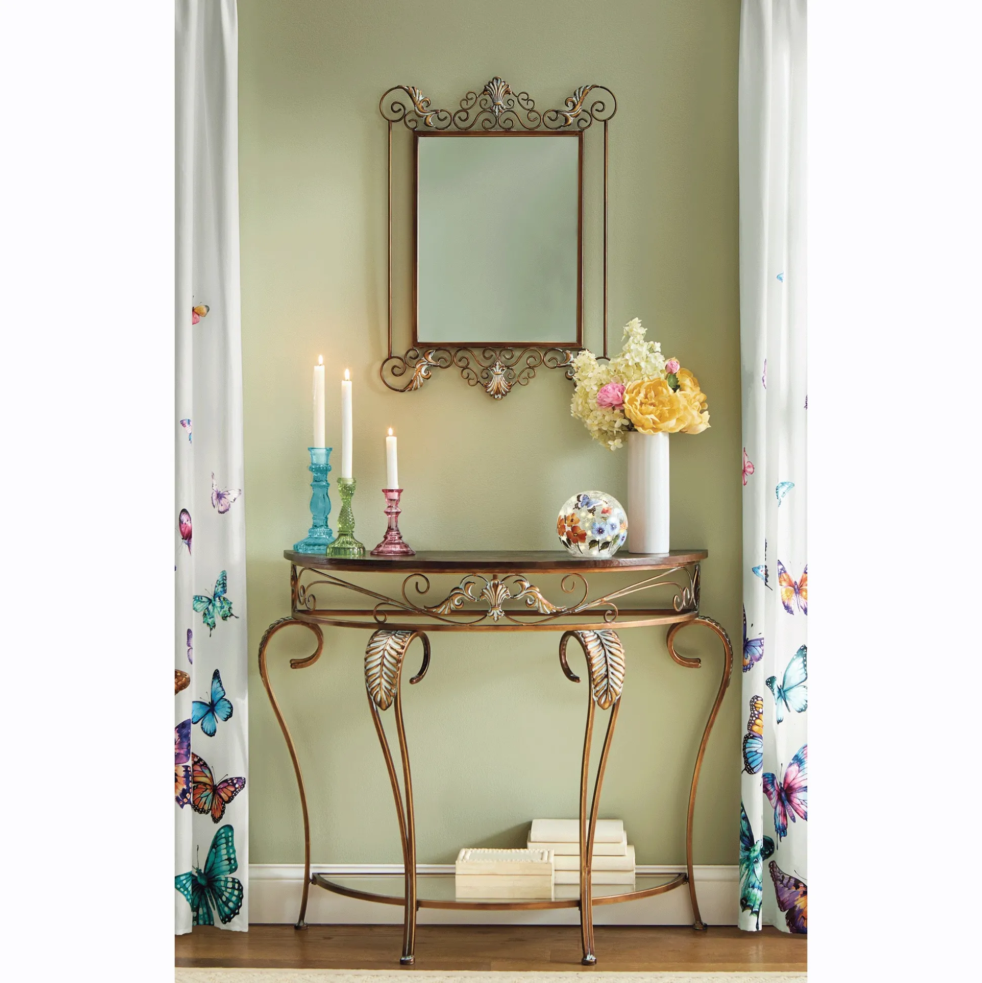 Metal Leaf Console Table and Mirror