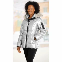 Mia Shiny Puffer Jacket with Faux-Fur Hood