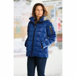 Mia Shiny Puffer Jacket with Faux-Fur Hood