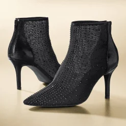 Midnight Velvet Mesh Rhinestone Bootie