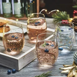 Mikasa Party Set of 4 Assorted Stemless Wine Glasses