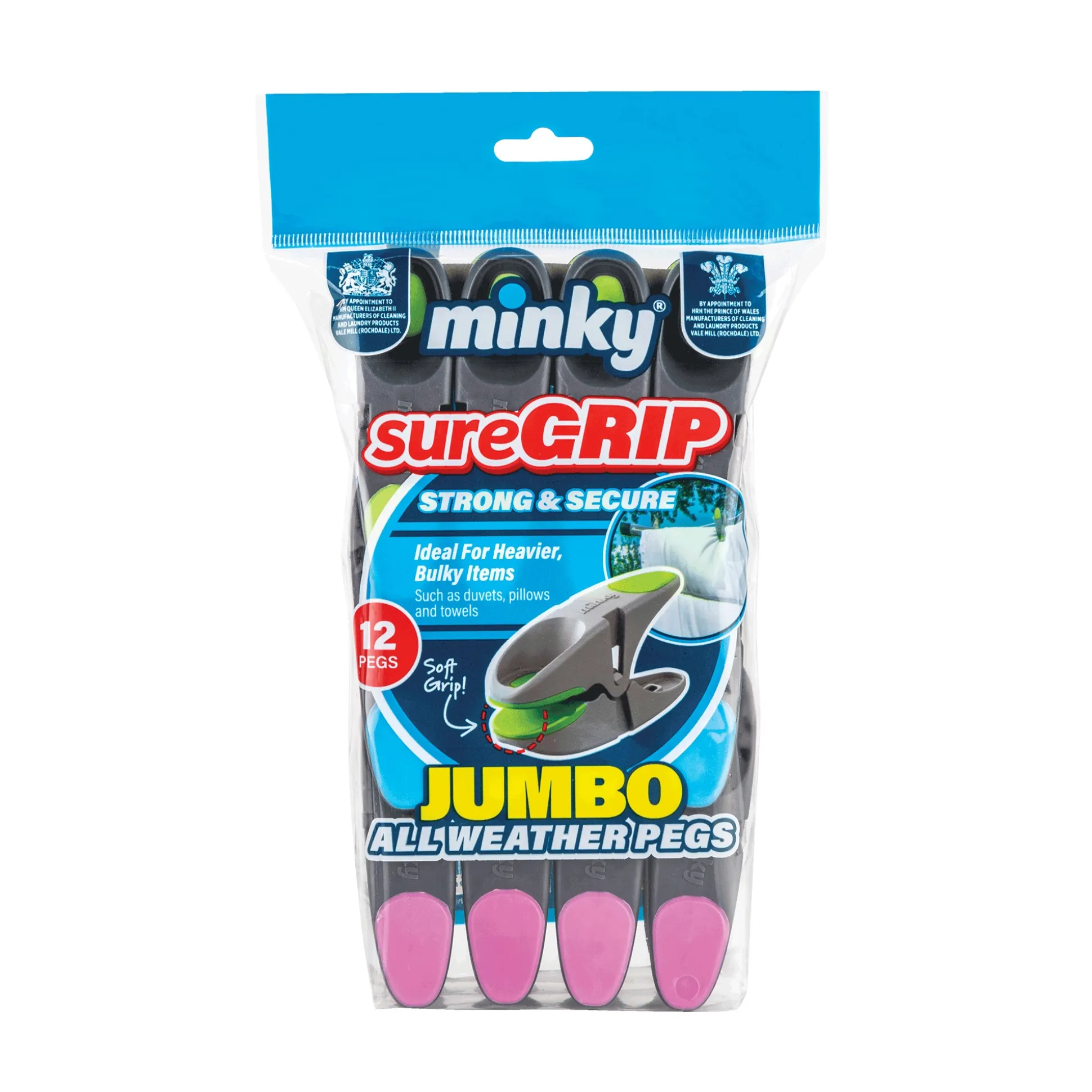 Minky SureGrip Jumbo 12-Piece Clothespins