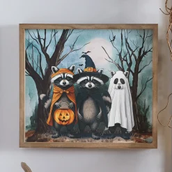 Moonlight Mischief-Makers Raccoon Trick-or-Treaters Halloween Wall Art