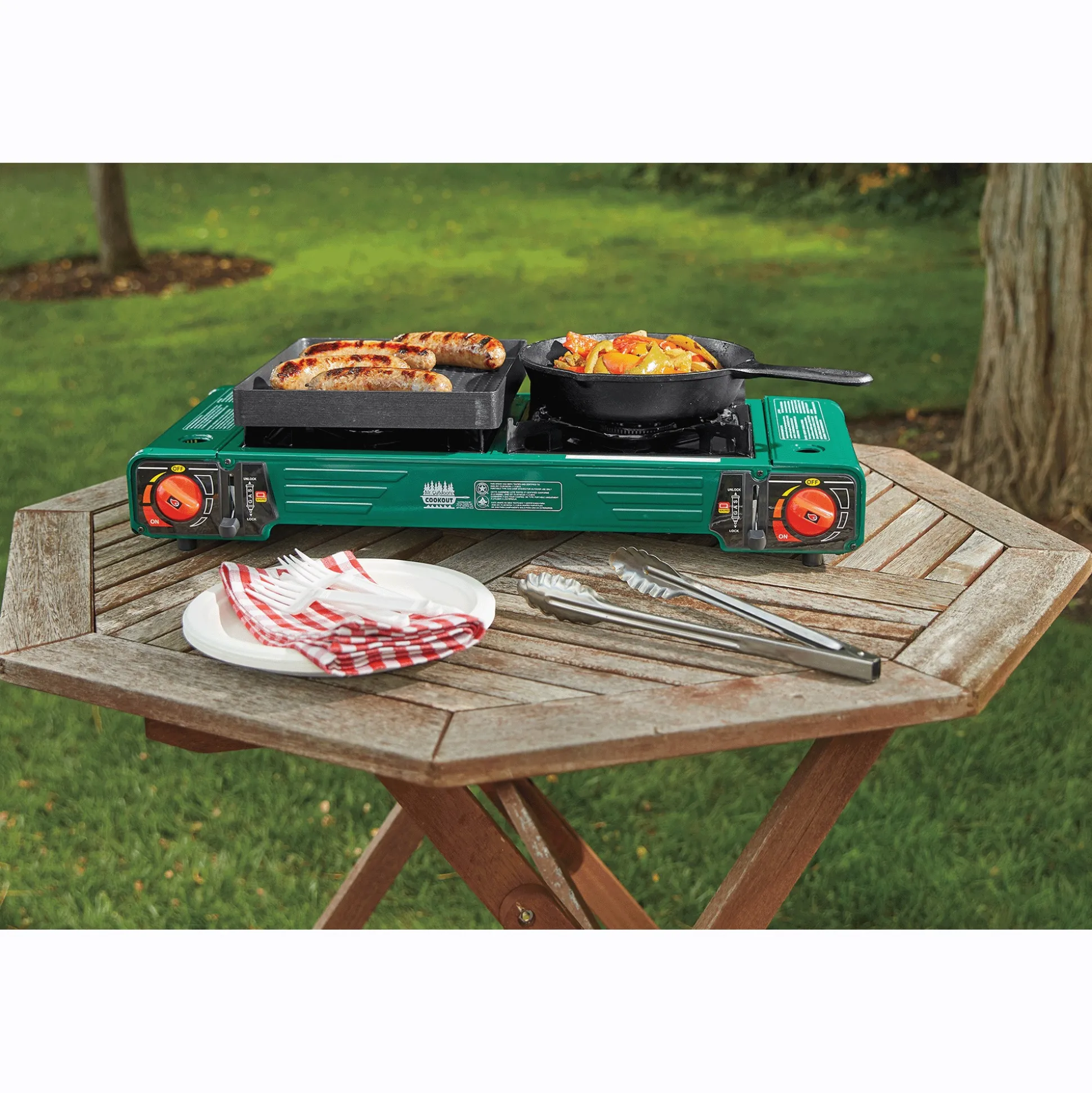 Mr. Outdoors 2-in-1 Double Butane Stove with Griddle