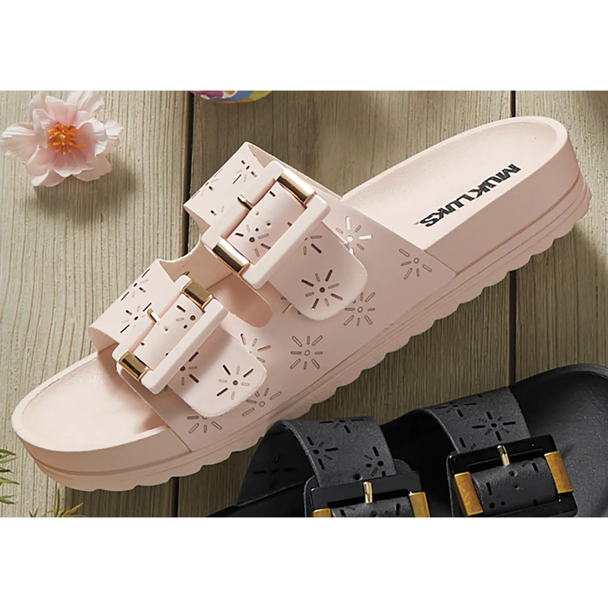 Muk Luks Grand Cayman Slide with Floral Cutouts and Arch Support