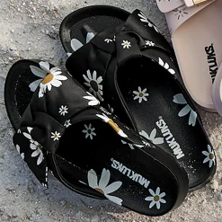 Muk Luks Luau Knotted Slide with Bow, Floral Pattern and Molded Footbed