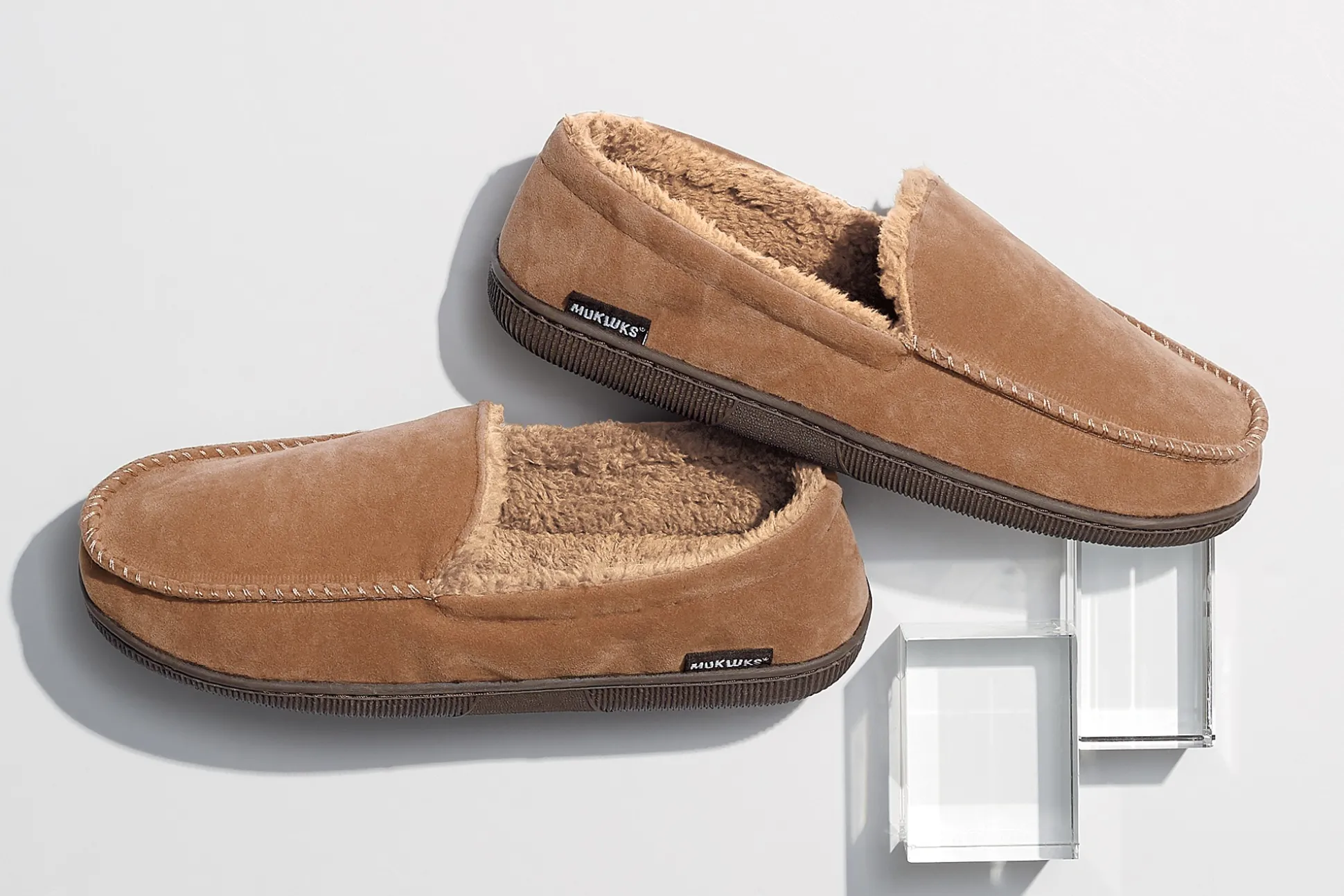MUK LUKS Men's Suede-Look Moccasin with Faux-Fur Lining