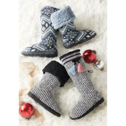 MUK LUKS Tabbi Fold-Over Slipper Boot with Faux-Fur Lining