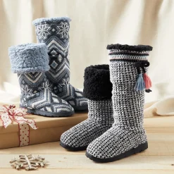 MUK LUKS Tabbi Fold-Over Slipper Boot with Faux-Fur Lining