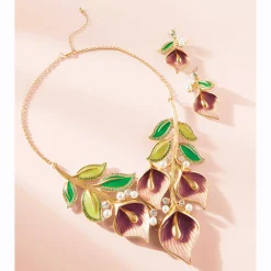 Multicolor Crystal & Faux-Pearl Enamel Floral Jewelry
