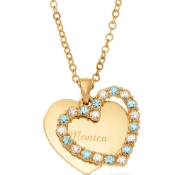 Name/Birthstone Double Heart Pendant