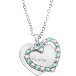 Name/Birthstone Double Heart Pendant
