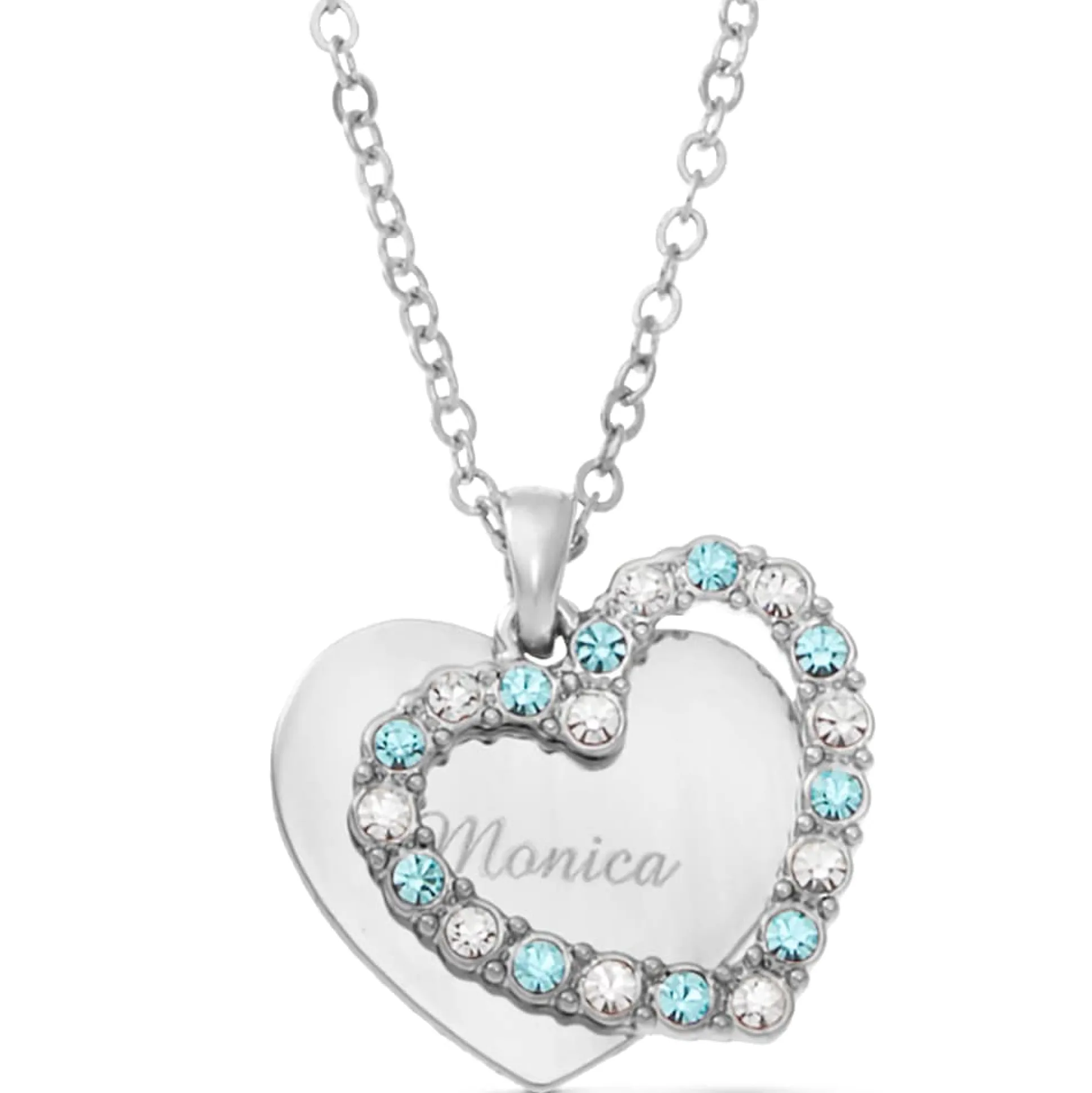 Name/Birthstone Double Heart Pendant