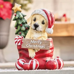 Outdoor Christmas Puppy Figurine